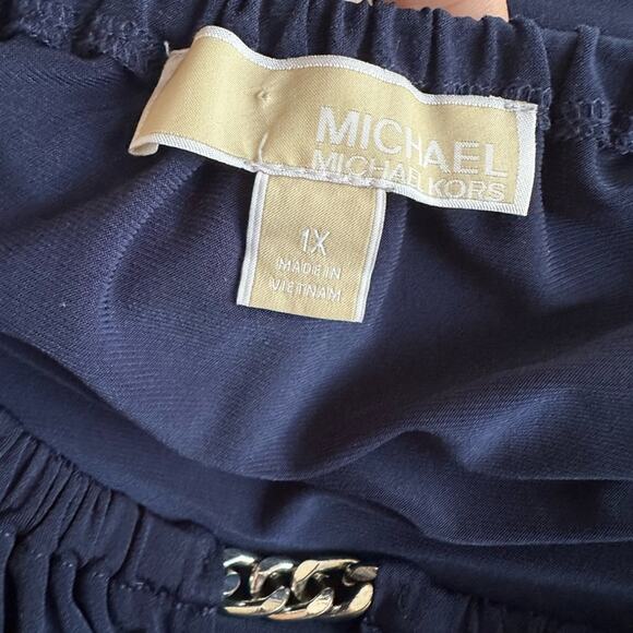 Michael Kors 1X Navy Blue Blouse Silver Chain Tunic Top Office Cocktail Party - Picture 6 of 8